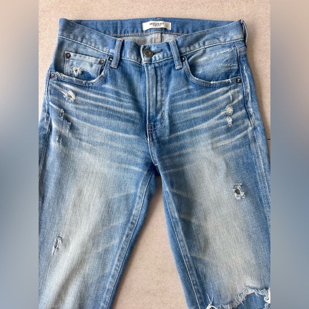 Moussy Vintage Lenwood Mid-Rise Cropped Skinny Distressed Jeans Size 26 - Picture 7 of 8